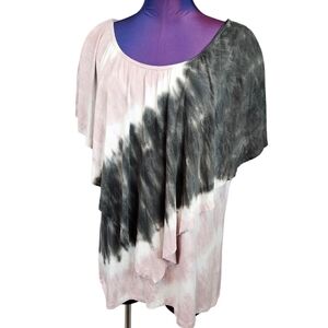 Juicy Couture Pink & Black Tie Dye Asymmetric Flutter Top Size XL Women's‎ i86